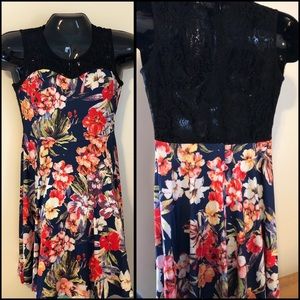 Angvns lace top dress floral summer navy blue xl